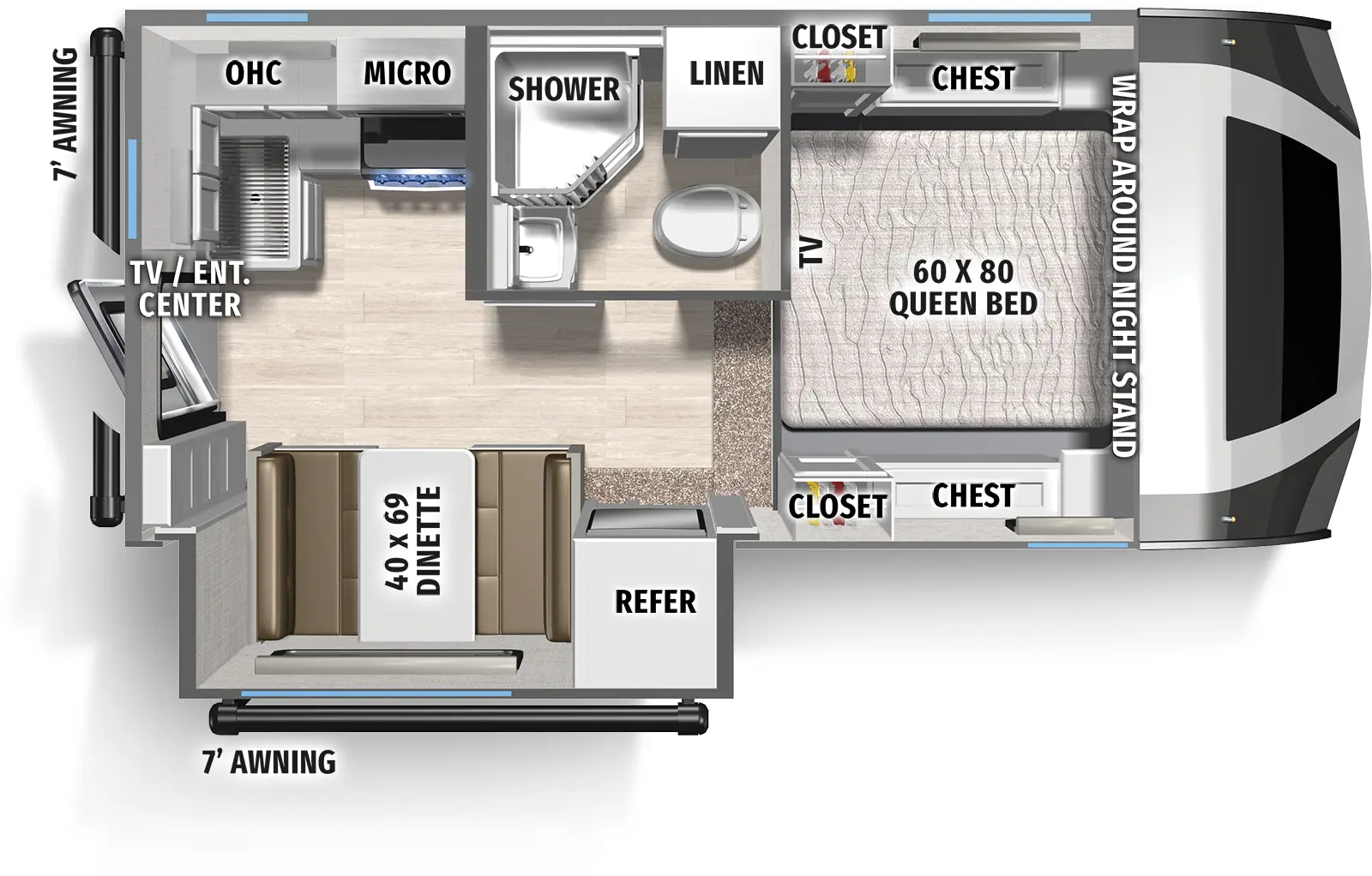 The Real Lite Truck Camper HS-2114 floorplan features include: one slide out and toilet.